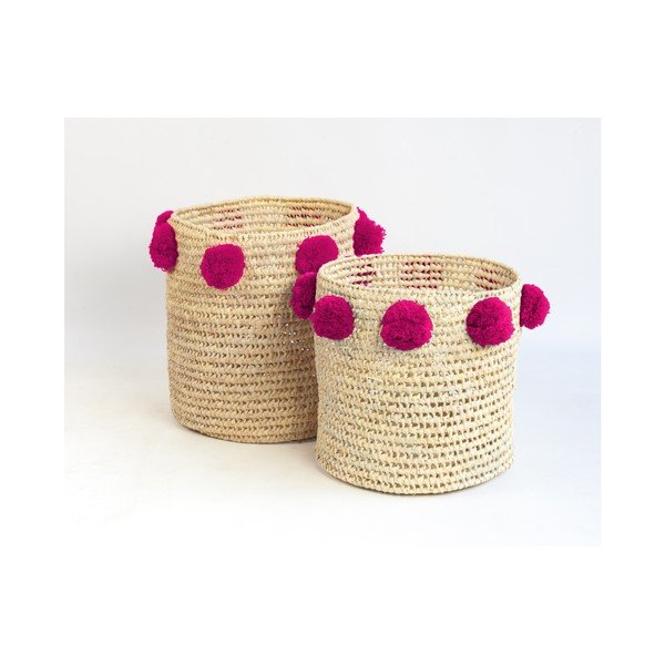 Set di 2 cesti in fibra di palma con decorazioni rosa scuro Milo Basket - Madre Selva