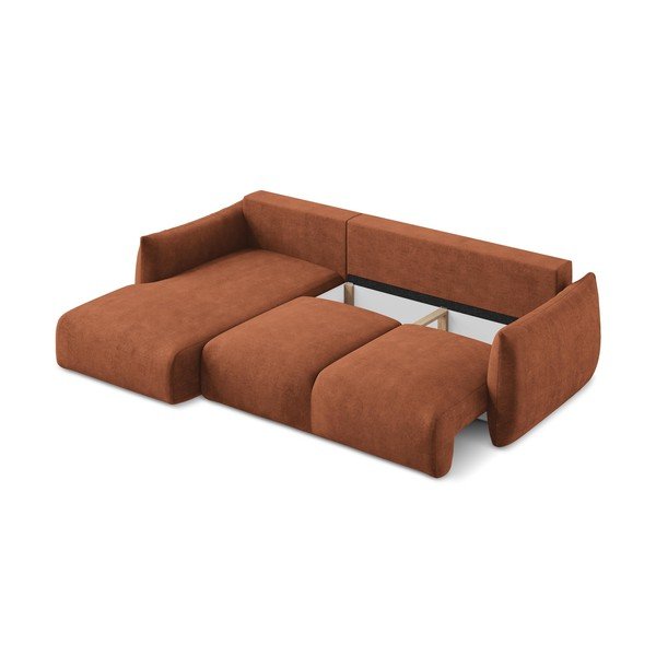 Divano angolare color terracotta allungabile (con penisola a sinistra/con chaise lounge) con rivestimento in ciniglia Leila – Makamii-image-4