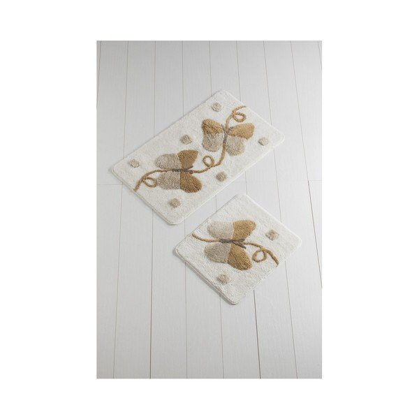 Set di 2 tappetini da bagno bianchi e marroni Mari - Foutastic