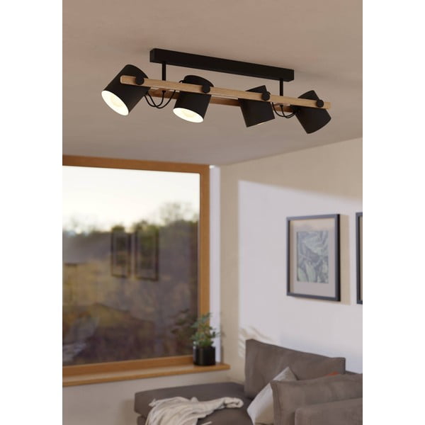 Plafoniera nera/di colore naturale con paralume in metallo 10x19 cm HORNWOOD – EGLO-image-1