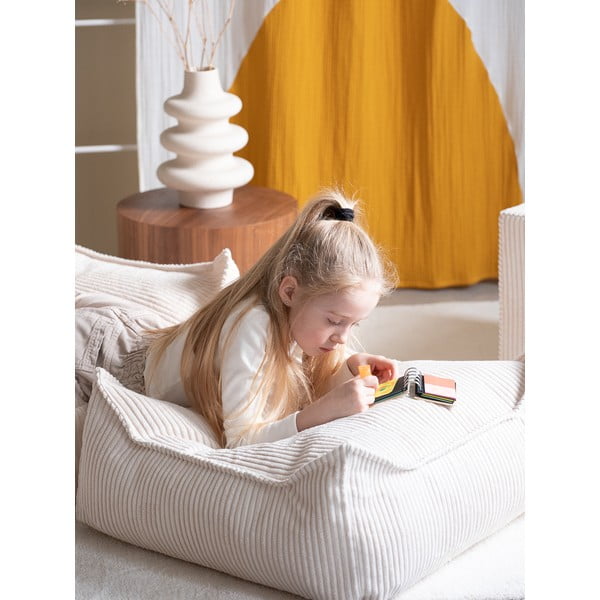 Pouf a sacco per bambini color crema con rivestimento in velluto a coste Square – Wigiwama-image-1
