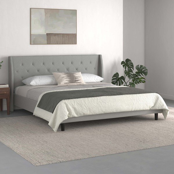 Letto matrimoniale imbottito grigio 180x200 cm Her Majesty - Støraa-image-1