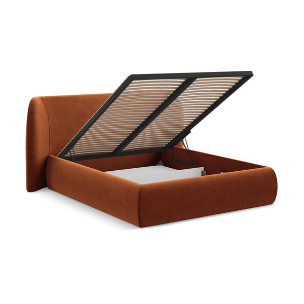 Letto matrimoniale imbottito in terracotta con contenitore con griglia 140x200 cm Hauke - Makamii-image-2