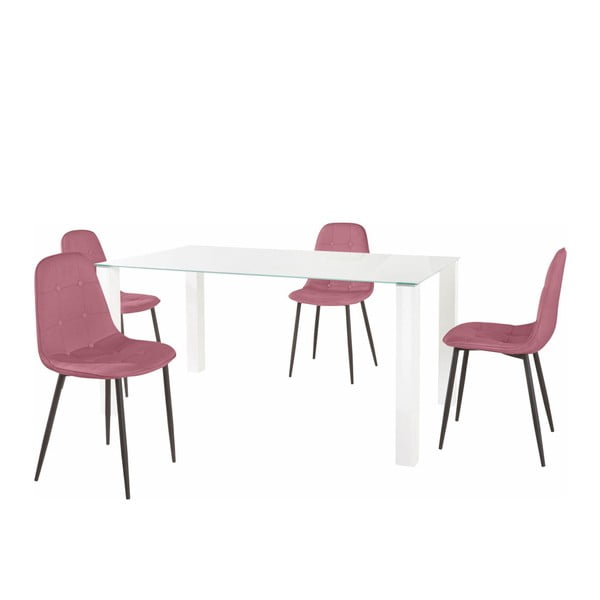 Set di tavolo da pranzo e 4 sedie rosa Dante, lunghezza tavolo 160 cm - Støraa