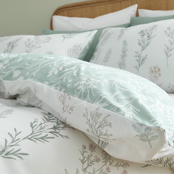 Set copripiumino e federa bianco/verde in percalle di cotone per letto singolo 135x200 cm Wild Flowers – Bianca-image-4