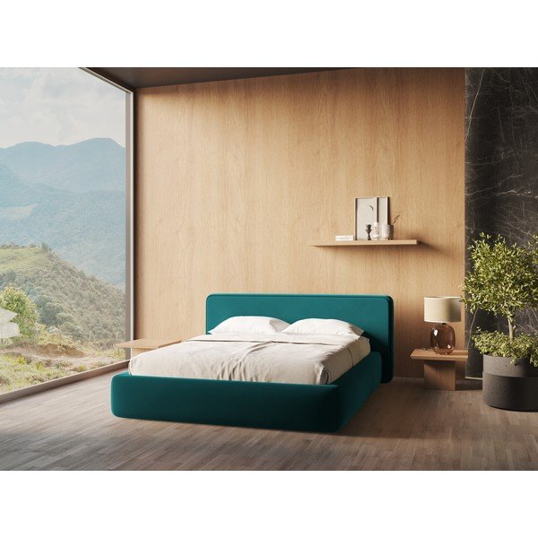 Letto matrimoniale imbottito turchese con vano contenitore con griglia 140x200 cm Kiana - Makamii-image-1