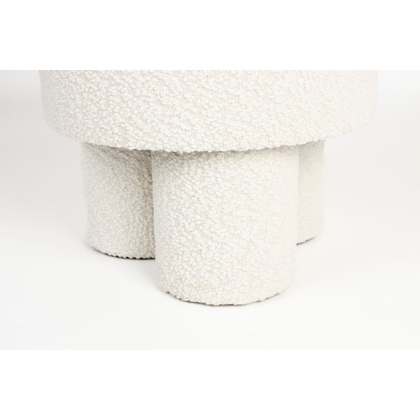 Poggiapiedi bianco con rivestimento in bouclé Marcos – White Label-image-1