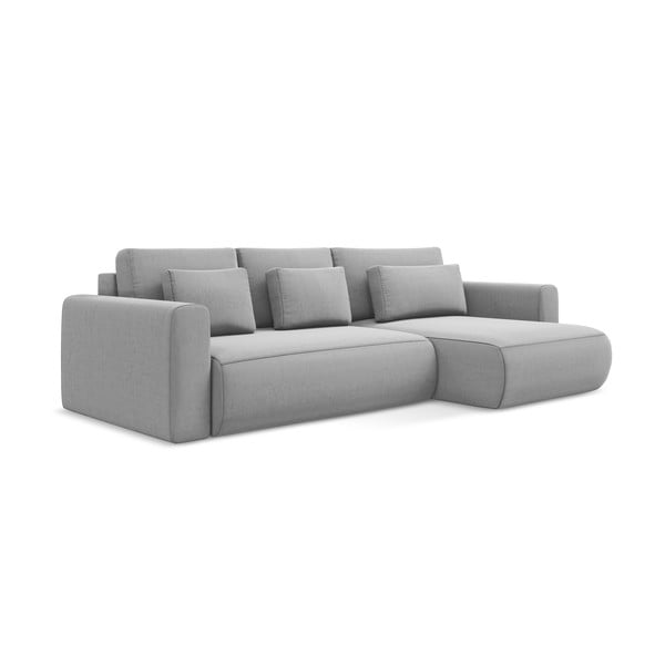 Divano angolare grigio chiaro allungabile/con contenitore (con penisola a destra/con chaise lounge) con rivestimento in velluto Kapua – Makamii-image-1