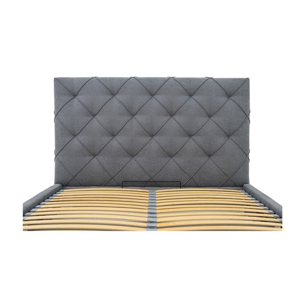 Letto matrimoniale imbottito grigio con contenitore e griglia 140x190 cm Bee - Scandic-image-1