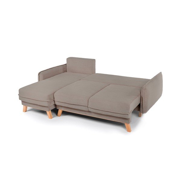 Divano angolare grigio tortora allungabile/con contenitore con rivestimento in velluto a coste Tori – Bonami Selection-image-3