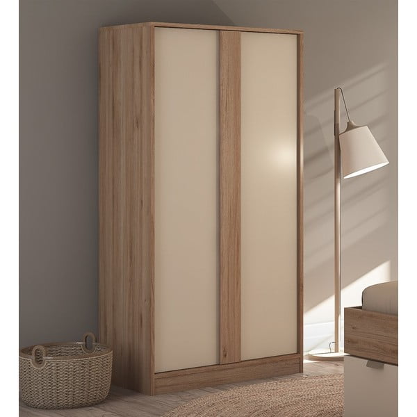 Armadio effetto rovere in colore crema-naturale 90x180x53 cm Dennis - Marckeric-image-2