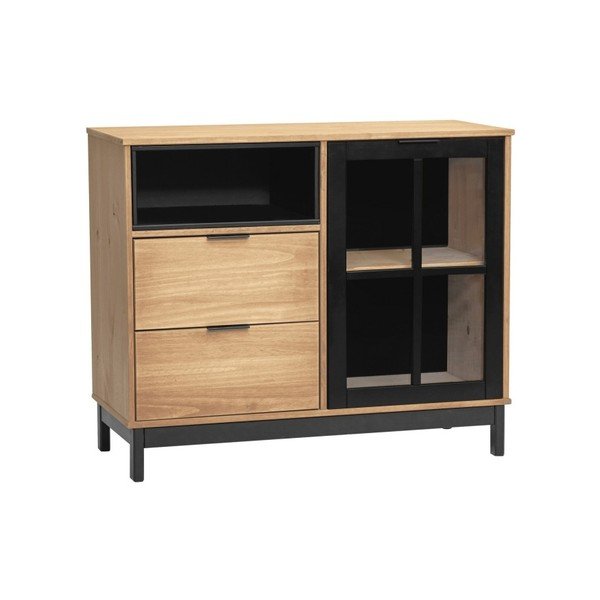 Cassettiera marrone-nera in legno di pino massiccio Denise, larghezza 95,6 cm - Marckeric-image-1