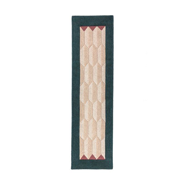 Passatoia di colore naturale/color foglia di tè in lana tessuta a mano 60x230 cm Apex Border Wool – Flair Rugs