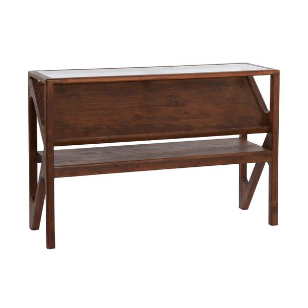 Tavolo consolle di colore naturale con piano in vetro 41x119 cm Yuki – Light & Living