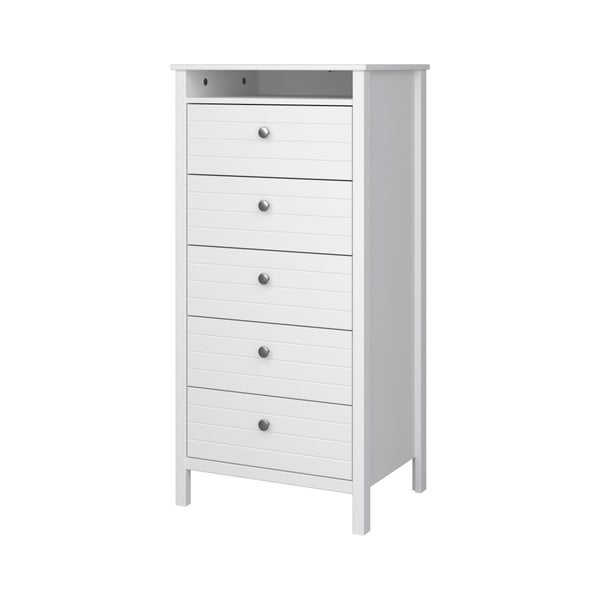 Cassettiera stretta bianca con 5 cassetti New York, altezza 120 cm - Steens-image-2