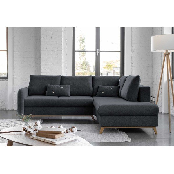 Divano letto angolare grigio scuro L, angolo destro Scandic Lagom - Miuform-image-1
