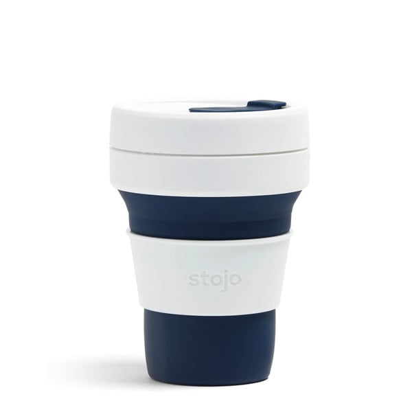 Tazza da viaggio pieghevole bianca e blu scuro, 355 ml Pocket Cup - Stojo