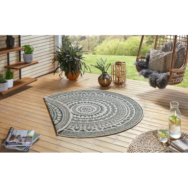 Tappeto da esterno verde e crema , ø 140 cm Coron - NORTHRUGS-image-3