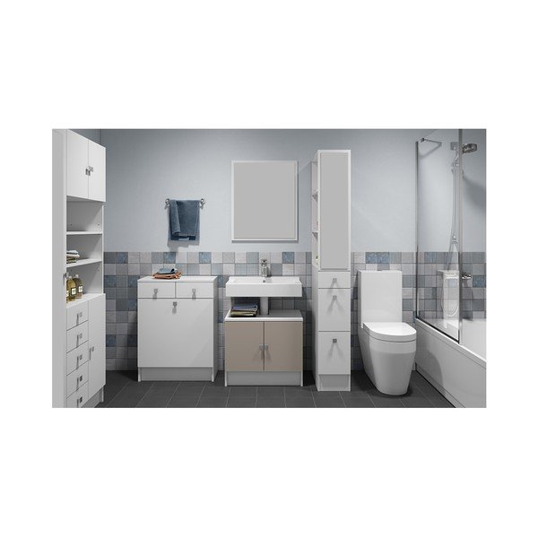 Mobile da bagno bianco per cesto portabiancheria Combi, larghezza 60 cm - Symbiosis-image-1