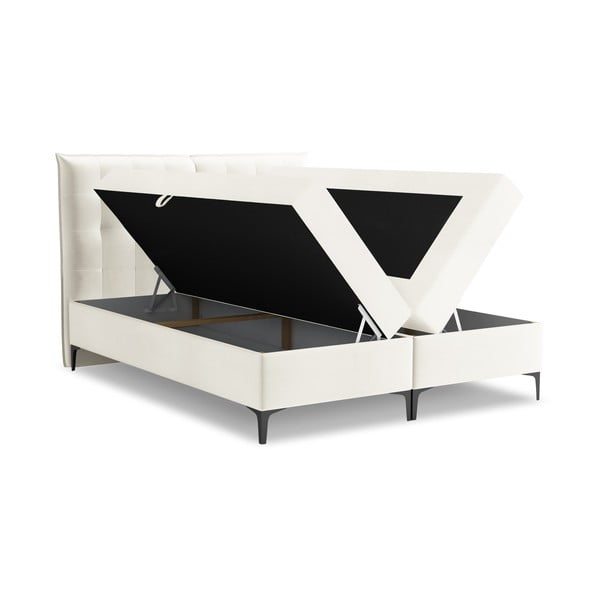 Letto boxspring color crema con contenitore 140x200 cm Mikana – Makamii-image-1