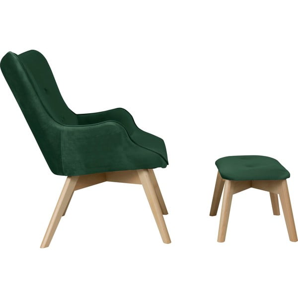 Poltrona con poggiapiedi verde scuro con rivestimento in velluto Niko – Ropez-image-3