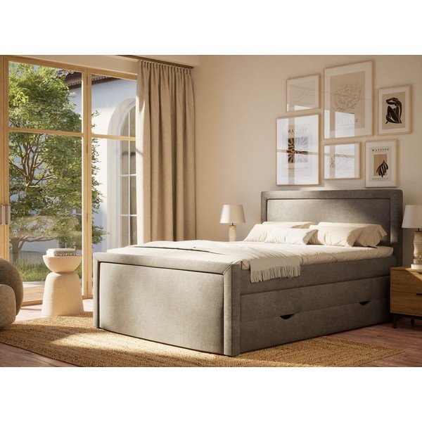 Letto boxspring grigio con contenitore 200x200 cm Fresco – Maison de Rêve-image-1