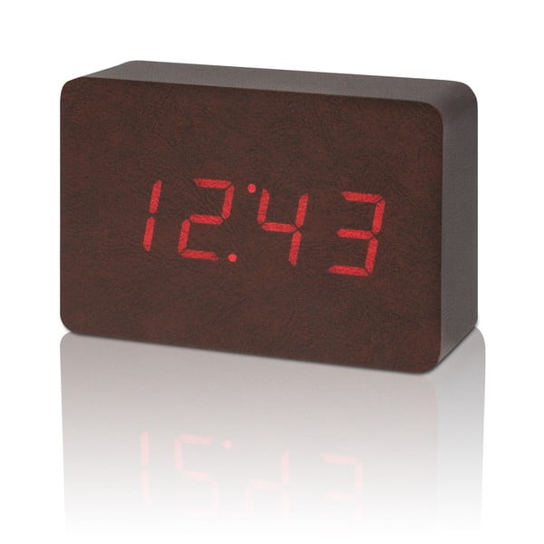 Sveglia marrone scuro con display a LED rosso Brick Click Clock - Gingko