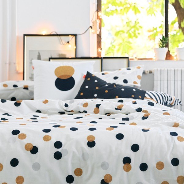 Copripiumino in cotone bianco per letto singolo 140x200 cm Golden dots - Blanc-image-2