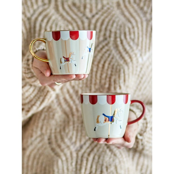Tazze in set color crema in gres a tema natalizio 2 pz 300 ml Merry-go-round – Bloomingville-image-1