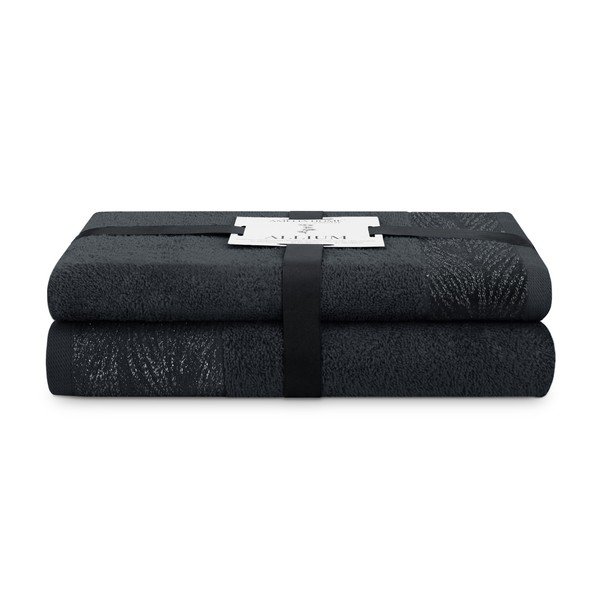 Set di asciugamani per viso e corpo tipo terry neri in cotone 2 pz Allium – Restilo