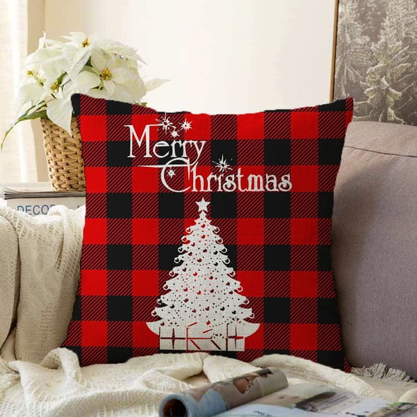 Federa di ciniglia natalizia Christmas Tartan, 55 x 55 cm - Minimalist Cushion Covers