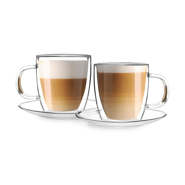 Set di 2 tazze in vetro a doppia parete con piattino , 250 ml Amo - Vialli Design-image-2