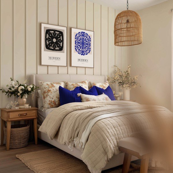 Dipinto stampato con cornice inclusa 60x90 cm Blue Folklore – Styler-image-2