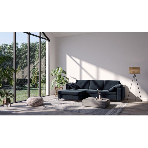 Divano letto angolare in velluto blu scuro, angolo sinistro Moor - Ghado-image-1