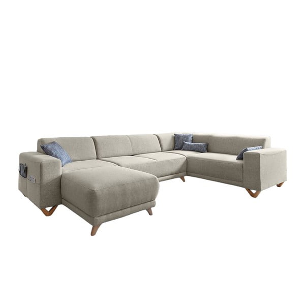 Divano angolare beige allungabile e con contenitore (penisola a destra/a U) Classy Sophie – Miuform