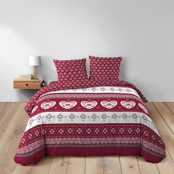 Biancheria da letto rossa in cotone per letto matrimoniale/per letto prolungato 240x220 cm Alpage – douceur d'intérieur-image-1