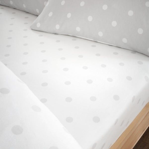 Lenzuolo con angoli bianco e grigio in flanella 135x190 cm Polka Dot – Catherine Lansfield-image-1