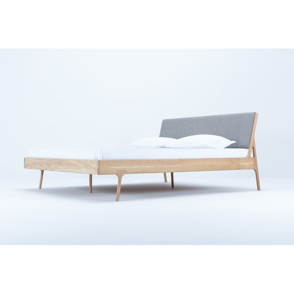 Letto matrimoniale in rovere grigio/naturale 140x200 cm Fawn - Gazzda-image-4
