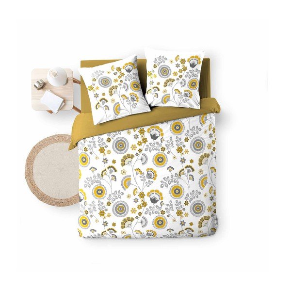Biancheria da letto in mussola allungata gialla e bianca per letto matrimoniale 260x240 cm Garance - douceur d'intérieur-image-2