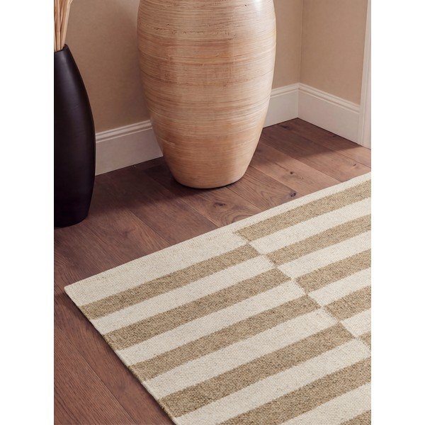 Passatoia bianca/marrone chiaro in lana reversibile/tessuta a mano 80x200 cm Vika – Hanse Home-image-2