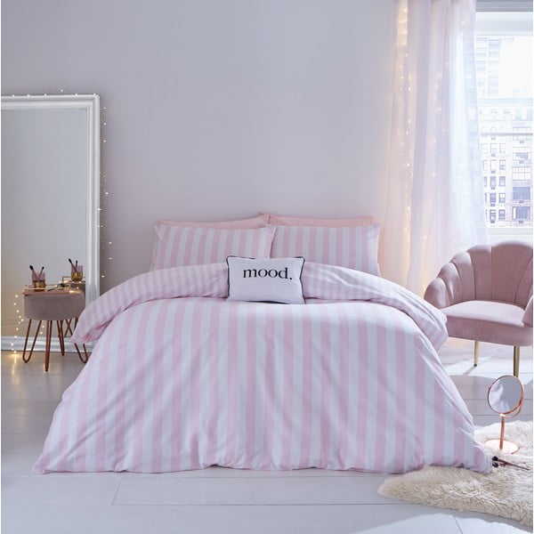 Set copripiumino e federa bianco e rosa per letto matrimoniale e per letto esteso 230x220 cm Stripe Tease – Sassy B-image-1