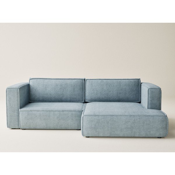 Divano angolare azzurro allungabile/con contenitore (con penisola a destra/con chaise lounge) con rivestimento in ciniglia Velto – Maison de Rêve-image-2