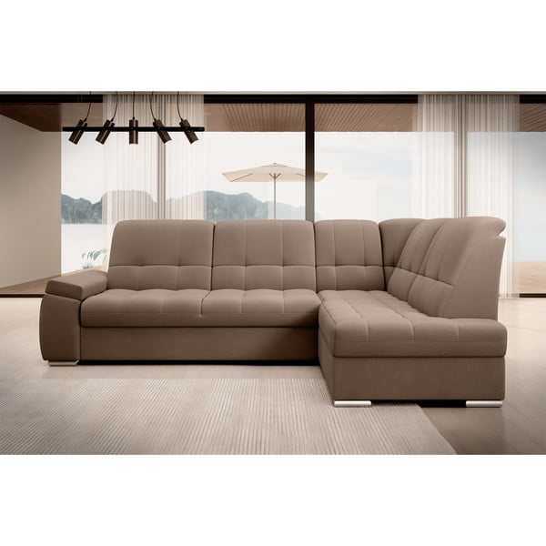 Divano angolare marrone allungabile/con contenitore (con penisola a destra/a L) e rivestimento in velluto Sado – ELTAP-image-3