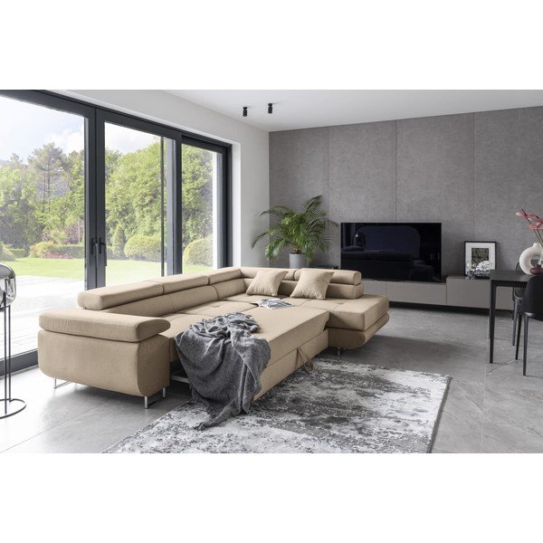 Divano angolare beige allungabile/con contenitore (con penisola a destra/a L) Anton – ELTAP-image-3