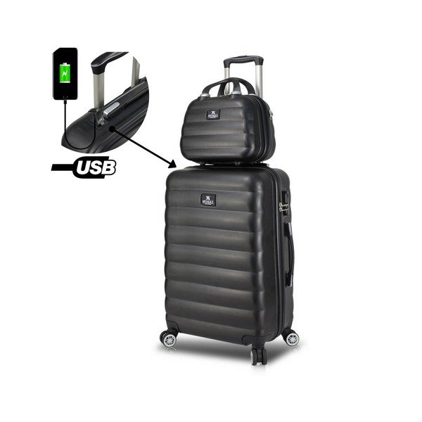Set di valigie da viaggio nere su ruote con porta USB e valigia a mano My Valice RESSNO MU & M - Myvalice-image-1