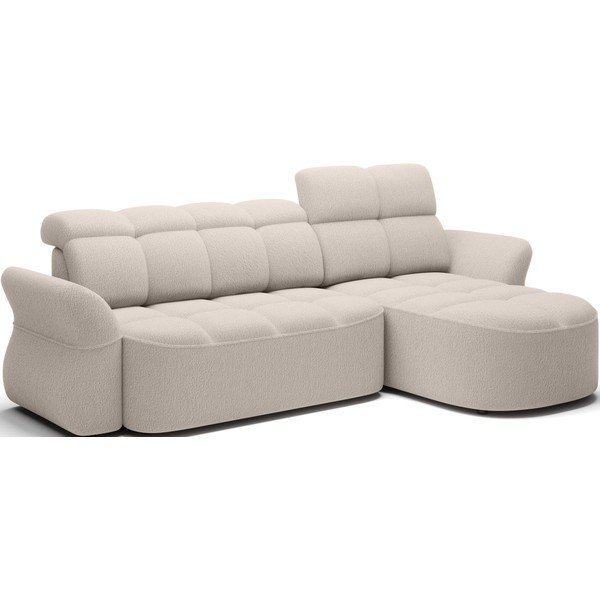 Divano angolare beige allungabile/con contenitore (con penisola a destra/con chaise lounge) e rivestimento in bouclé Beneth – ELTAP-image-2