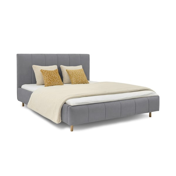Letto matrimoniale imbottito grigio con doghe in legno 180x200 cm Zee - Scandic-image-1