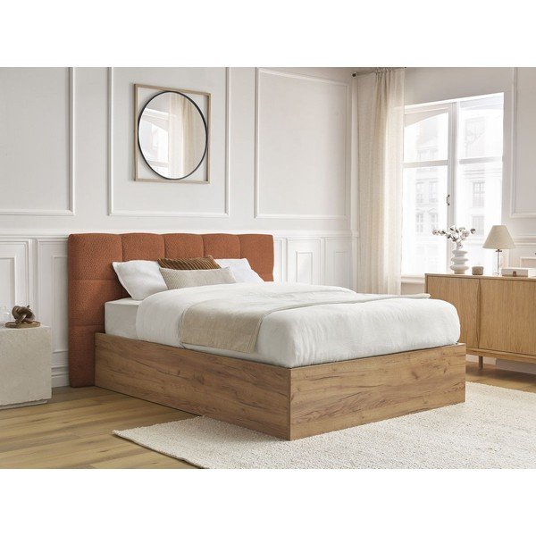 Letto matrimoniale imbottito/in truciolato color terracotta imbottito con contenitore con rete inclusa 180x200 cm Kumo – Bobochic Paris-image-4