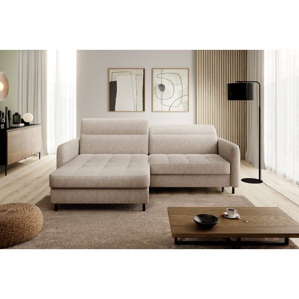 Divano angolare beige allungabile/con contenitore (con penisola a sinistra/con chaise lounge) e rivestimento in ciniglia Gomsi – ELTAP-image-3