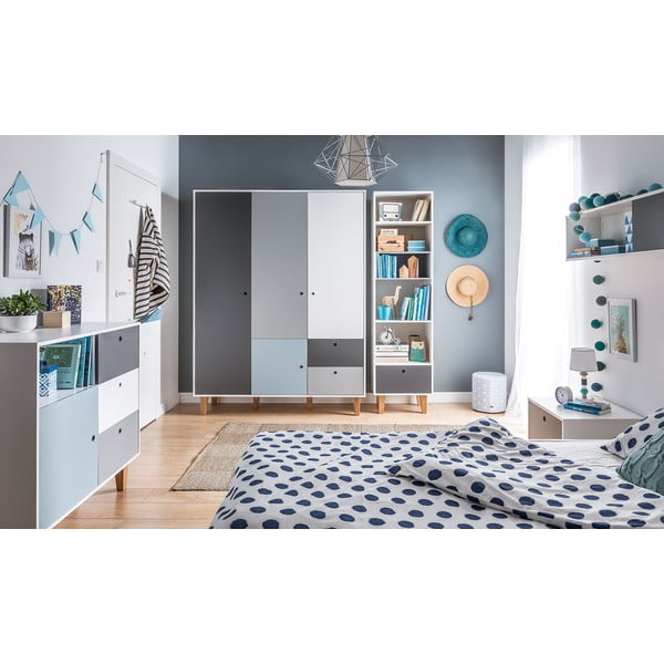 Cassettiera bianca e grigia con dettagli blu Concept - Vox-image-1